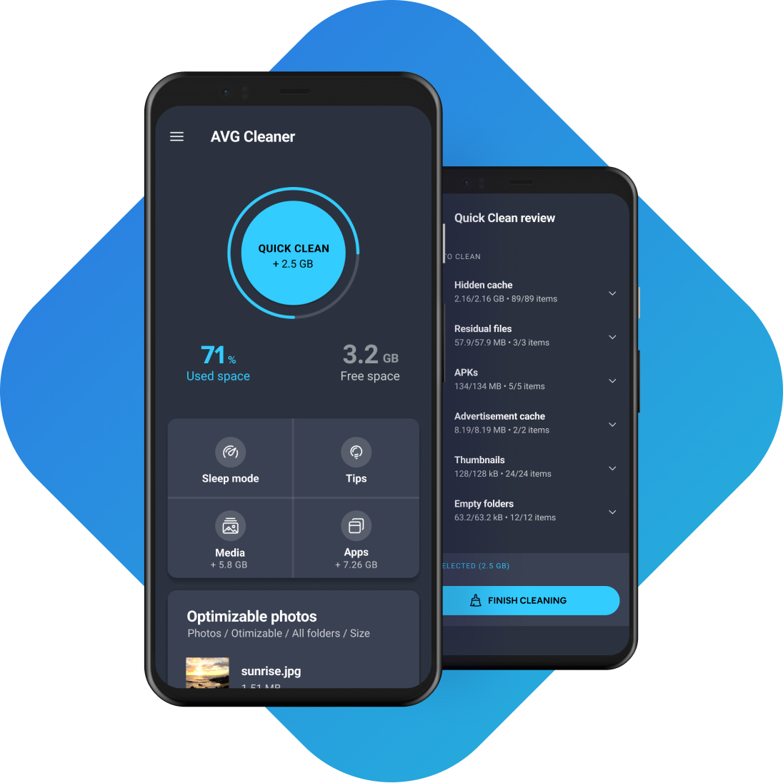 Panel principal de Super Cleaner para Android